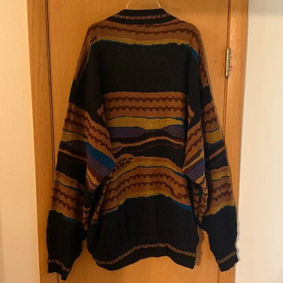 Saxony Collection Men's Vintage 3D Knit Leather Sweater Orange Brown Size 3XB